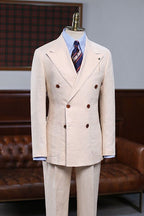 Soft Cream Peaked Lapel Double Breasted Men Suits