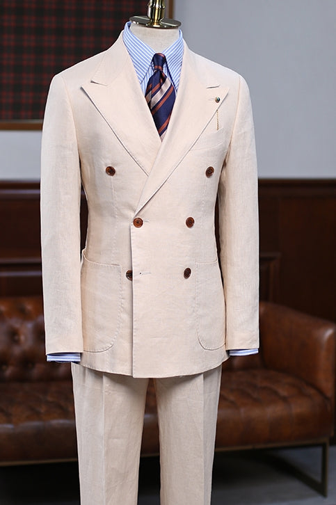 Soft Cream Peaked Lapel Double Breasted Men Suits