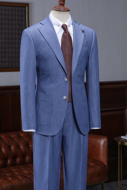 Light Denim Blue Notched Lapel Men Suits