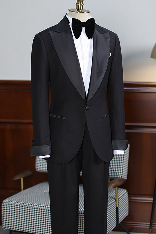 Elegant Black One Button Peaked Lapel Men Suits Secondary image