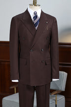 Dark Chocolate Brown Plaid Double Breasted Peaked Lapel Men Suits