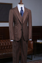 Brown Newest Notched Lapel 3 Piece Plaid Men Suits