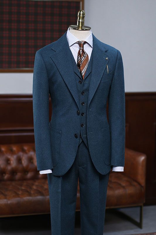 Fancy Deep Teal Blue Notched Lapel Men Suits Main image