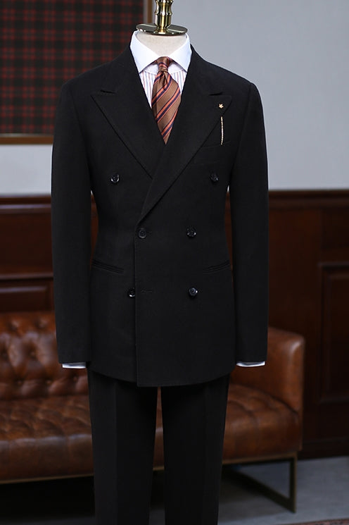 Classic Black Peaked Lapel Double Breasted Elegant Men Suits Secondary image