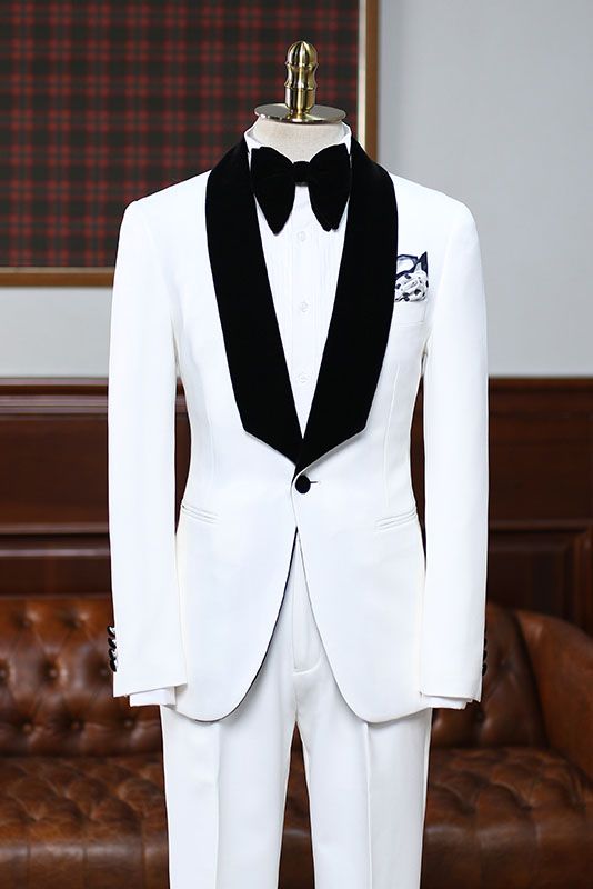 Classy White One Button Black Shawl Lapel Men Suits Main image