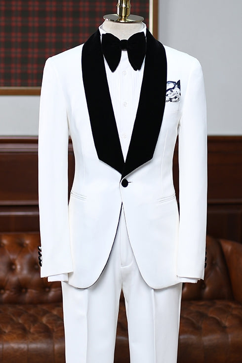 Classy White One Button Black Shawl Lapel Men Suits Secondary image