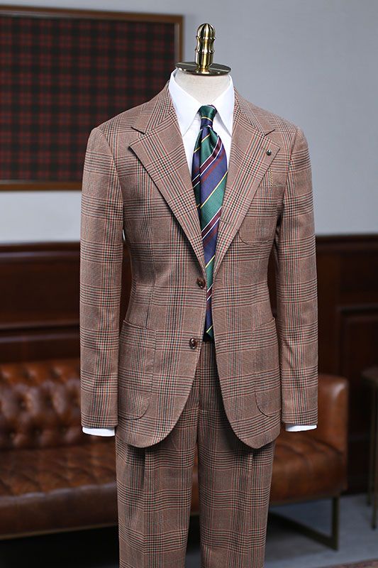 Vintage Warm Brown Plaid Notched Lapel Fashion Men Suits Main image