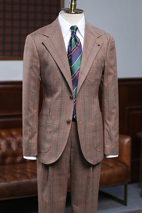 Vintage Warm Brown Plaid Notched Lapel Fashion Men Suits Secondary image