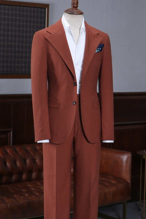 Chic Rust Orange Notched Lapel Stylish Men Suits