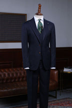Best Fitted Dark Navy Blue Notched Lapel 3 Piece Striped Men Suits