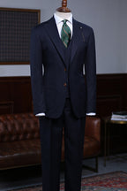 Best Fitted Dark Navy Blue Notched Lapel 3 Piece Striped Men Suits