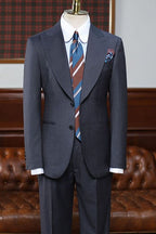 Fancy Dark Gray Striped Peaked Lapel Stylish Men Suits
