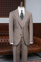 Bespoke Light Brown Notched Lapel 3 Piece Plaid Men Suits