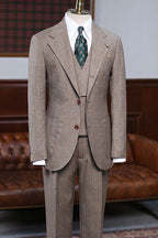 Bespoke Light Brown Notched Lapel 3 Piece Plaid Men Suits