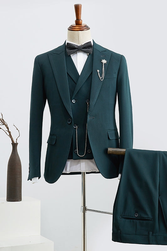 New Arrival Dark Green Peaked Lapel 3 Piece Men Suits Secondary image