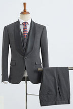 Fashion Dark Gray 3 Piece Satin Shawl Lapel Men Suits