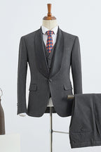Fashion Dark Gray 3 Piece Satin Shawl Lapel Men Suits