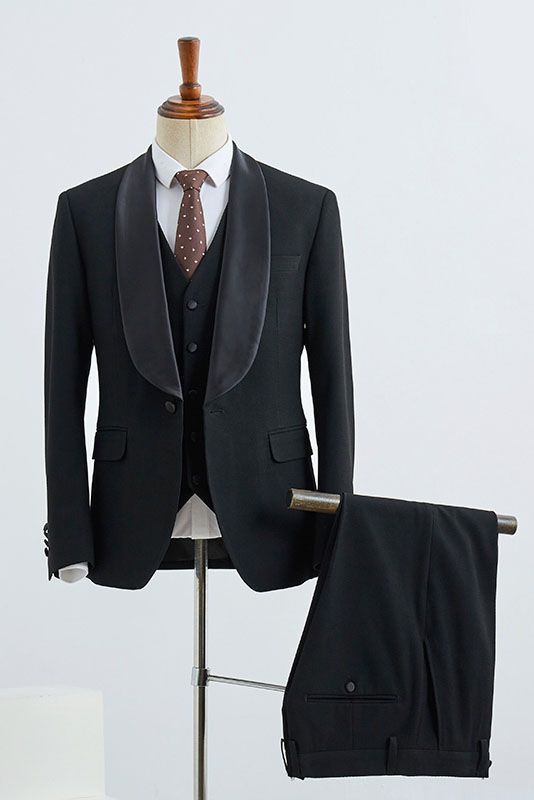Elegant Black 3 Piece Satin Shawl Lapel Men Suits Main image