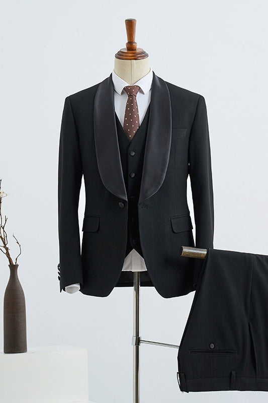 Elegant Black 3 Piece Satin Shawl Lapel Men Suits Secondary image