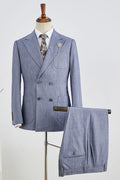 Light Dusty Blue Peaked Lapel Double Breasted Men Suits