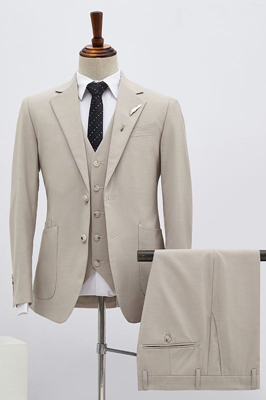 Best Fitted 3 Piece Light Khaki Notched Lapel Men Suits