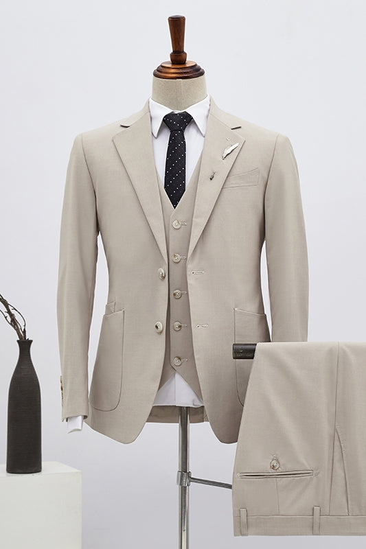 Best Fitted 3 Piece Light Khaki Notched Lapel Men Suits