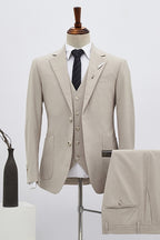 Best Fitted 3 Piece Light Khaki Notched Lapel Men Suits