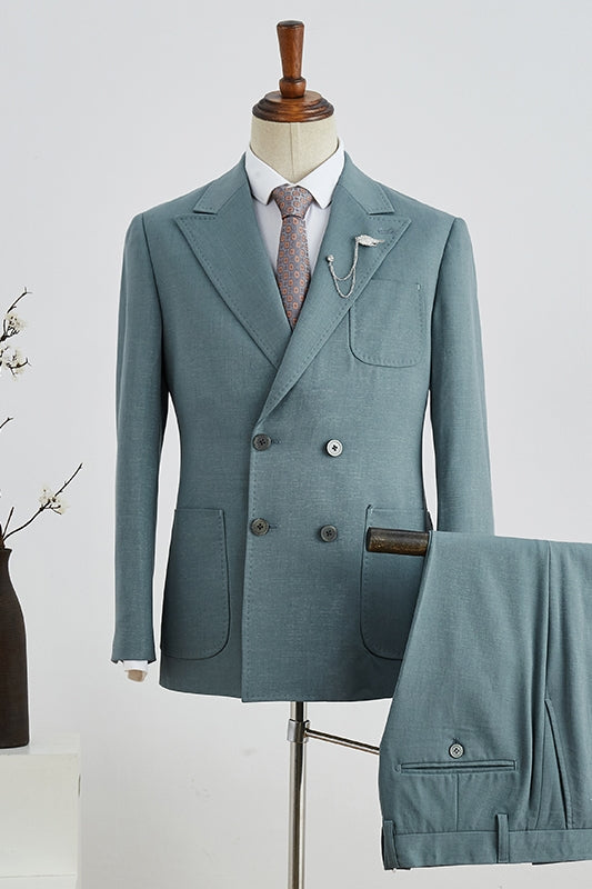Dusty Teal Peaked Lapel Double Breasted Men Suits Secondary image