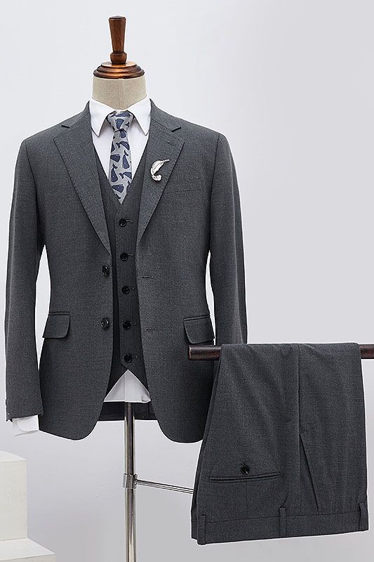 Popular Dark Gray 3 Piece Notched Lapel Men Suits