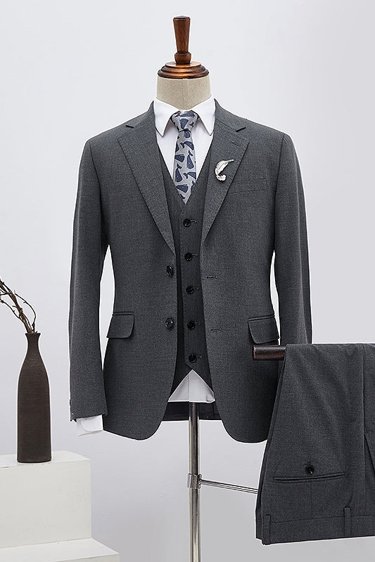 Popular Dark Gray 3 Piece Notched Lapel Men Suits