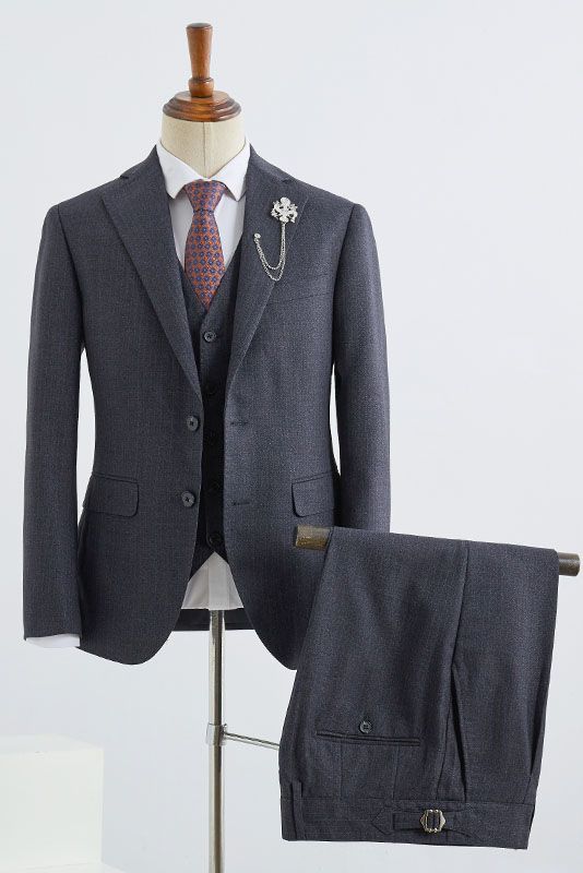 3 Piece Dark Charcoal Gray Notched Lapel Chic Men Suits Main image