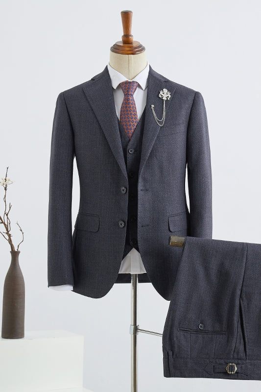 3 Piece Dark Charcoal Gray Notched Lapel Chic Men Suits Secondary image