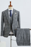 Formal 3 Piece Gray Plaid Notched Lapel Men Suits