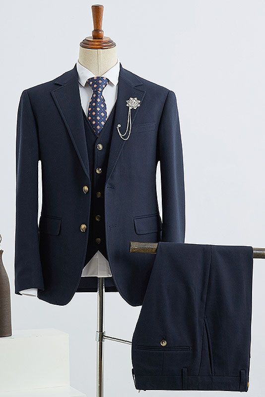 Fancy 3 Piece Navy Notched Lapel Men Suits Main image