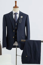 Fancy 3 Piece Navy Notched Lapel Men Suits