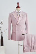 Charming Pink Double Breasted Satin Peaked Lapel Men Suits
