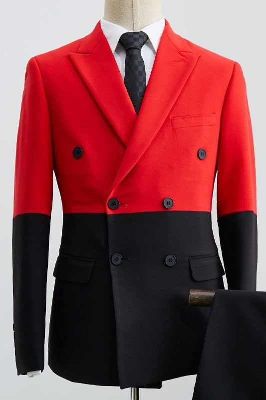 Stylish Red And Black Double Breasted Peaked Lapel Men Suits Secondary image