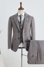 3 Piece Herringbone Taupe Brown Notched Lapel Men Suits