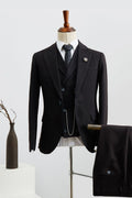 Formal Black Peaked Lapel Fashion Men Suits With Waistcoat