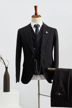 Formal Black Peaked Lapel Fashion Men Suits With Waistcoat
