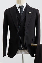 Formal Black Peaked Lapel Fashion Men Suits With Waistcoat