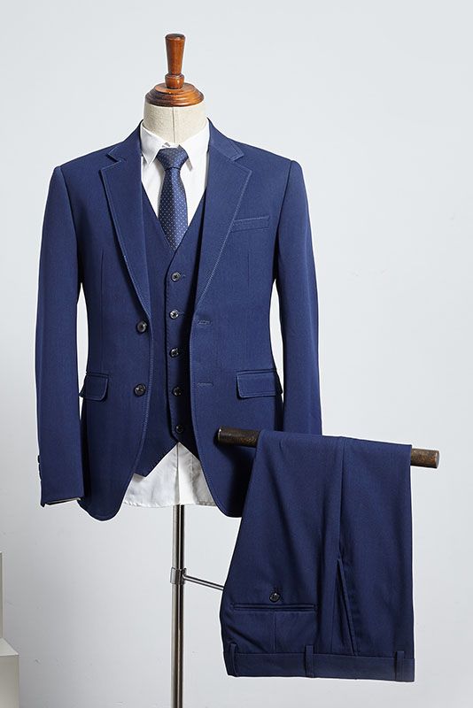 Chic Dark Blue 3 Piece Notched Lapel Men Suits