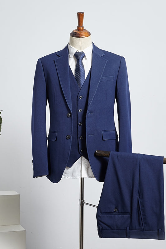 Chic Dark Blue 3 Piece Notched Lapel Men Suits