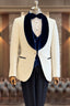 White Jacquard Navy Velvet Shawl Lapel 3 Piece Men Suits