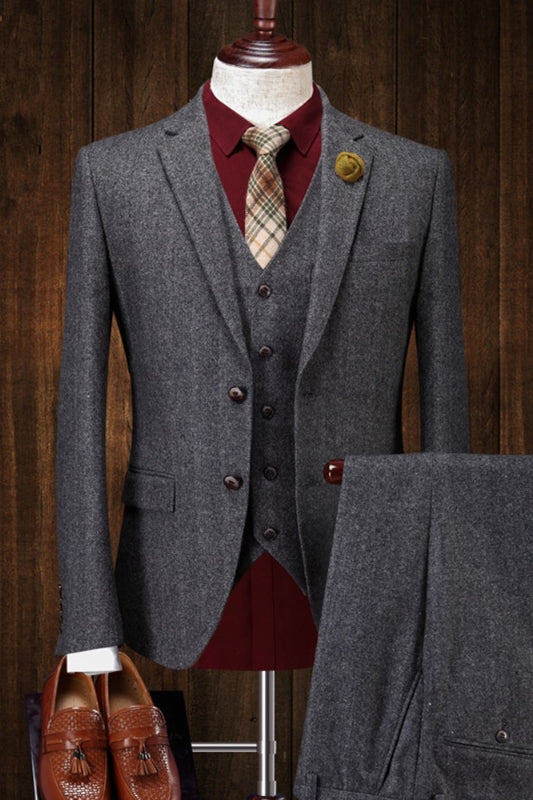 Slim Fit Dark Gray 3 Piece Notched Lapel Men Suits Main image