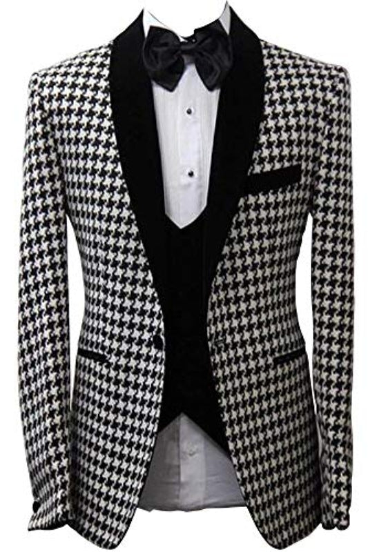 Black Houndstooth Shawl Lapel Men Suits With Waistcoat Main image