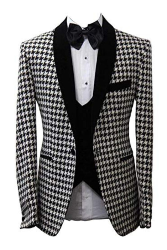 Black Houndstooth Shawl Lapel Men Suits With Waistcoat Secondary image