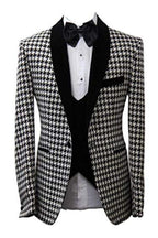 Black Houndstooth Shawl Lapel Men Suits With Waistcoat