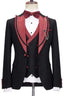 Black 3 Piece Sparkly Burgundy Peaked Lapel Men Suits