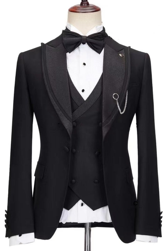 Latest Black 3 Piece Sparkly Peaked Lapel Men Suits Main image